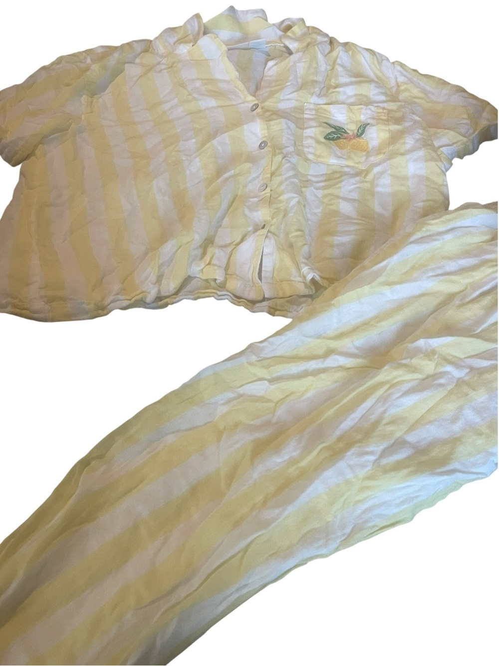 Cynthia Rowley Yellow & White Women's Pajama Set with Lemon Pocket Embroider L